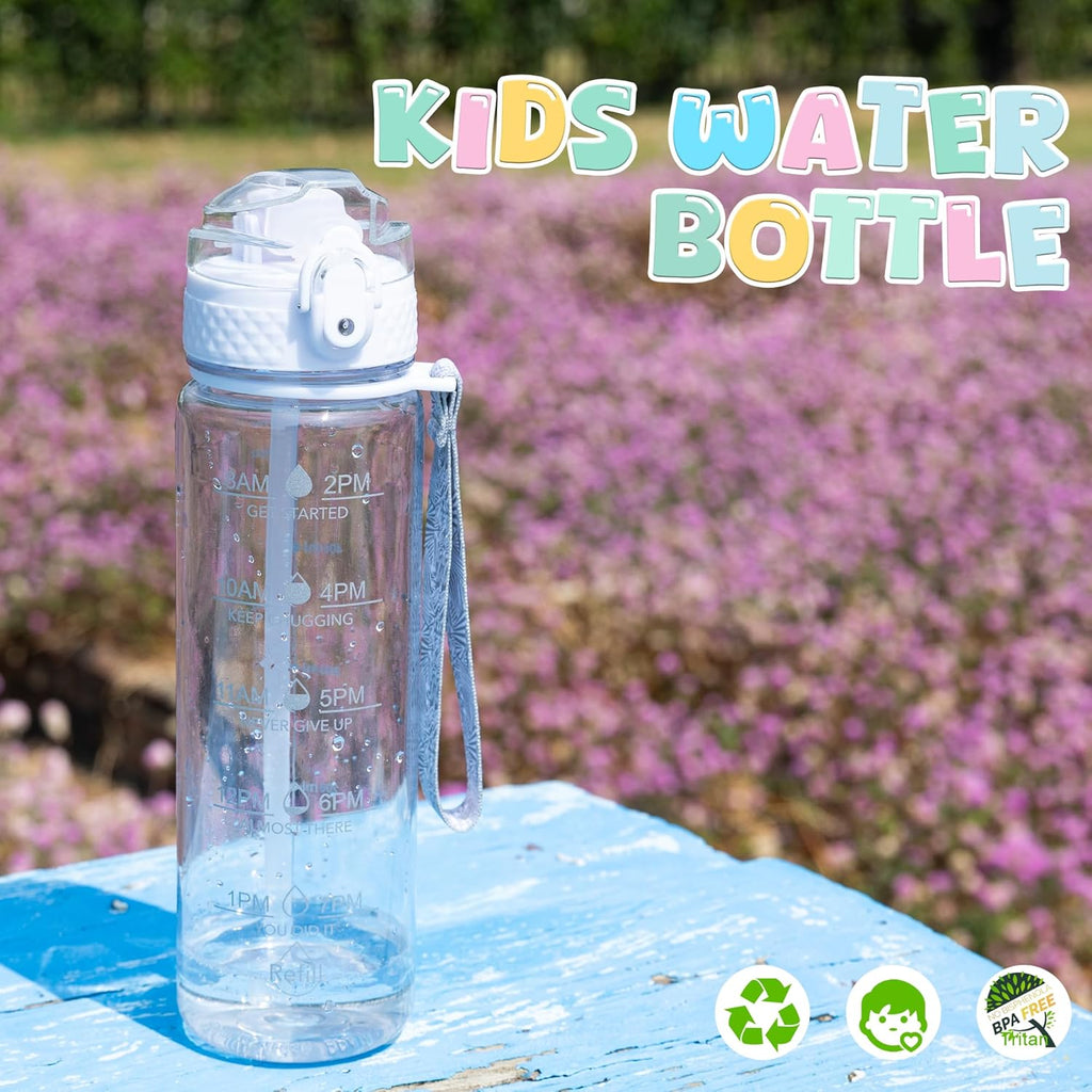OLDLEY 17oz Kids Water Bottle - Motivational Design with Silicone Straw, Leak-Proof & BPA-Free, Clear