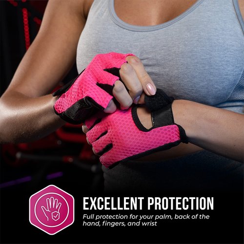 5307 Womens Designer Workout Gloves | Low Sweat Diamond Mesh Fabric w/ Grip-Lock™ Silicone Palm (Pink, Large)