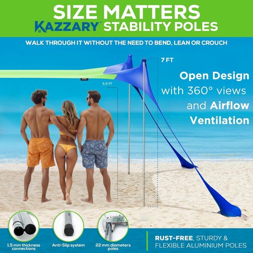 Beach Tent by UPF50+ | Lightweight Sun Shade Canopy with Sandbags & Stability Poles - 7ft Tall for Outdoor Adventures