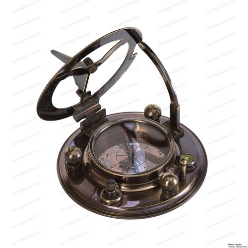 US HANDICRAFTS Vintage Brass Sundial Compass – Engraved Navigation Instrument with Wooden Case & Calendar – Baptism Gift for Son, Loved Ones, Camping & Hiking