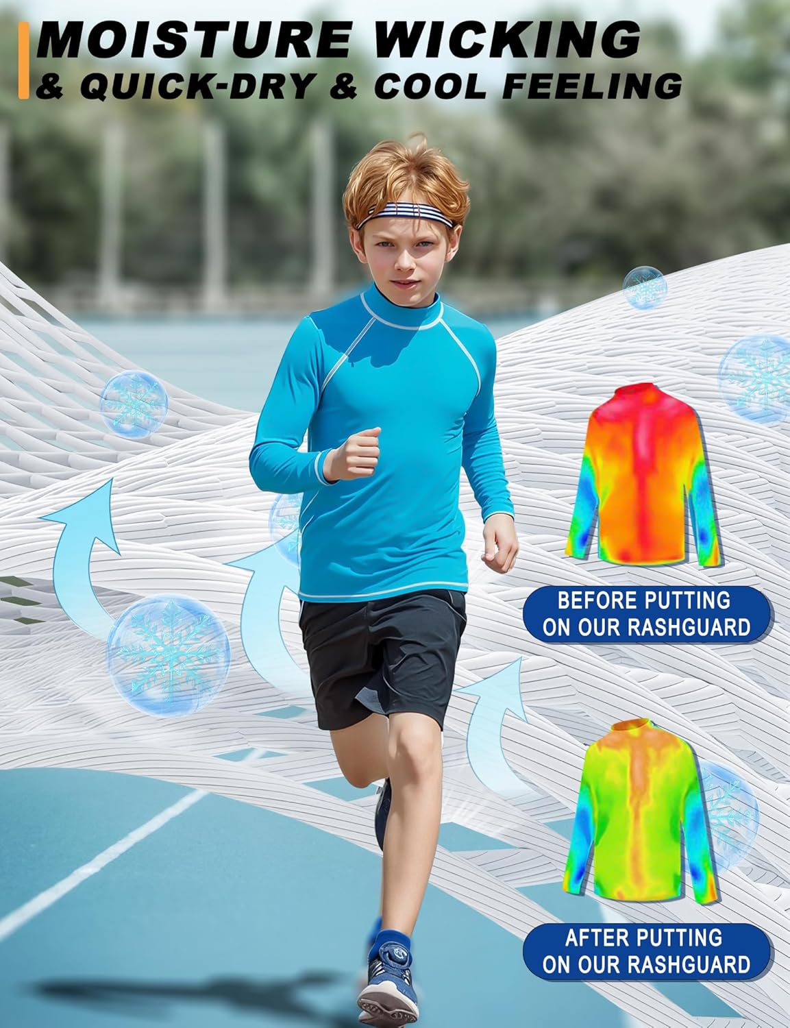 Skiennix Boys Rash Guard Swim Shirt - Long Sleeve UPF 50+ Sun Protection for Kids | Quick Dry, UV SPF