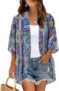 Skiennix Women's Floral Print Kimono Cardigan - Casual Puff Sleeve Cover-Up Top