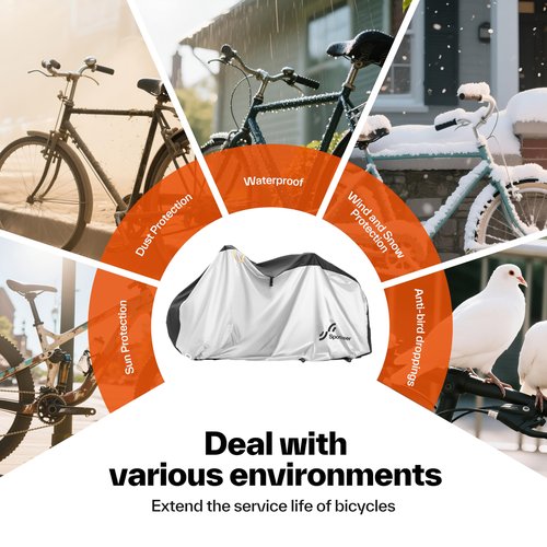 Sportneer Bike Cover: 190T Waterproof Outdoor Bicycle Covers for Preventing Rain Sun UV Dust Wind with Anti-theft Lock Holes and Storage Bag for Mountain Road Electric Bike