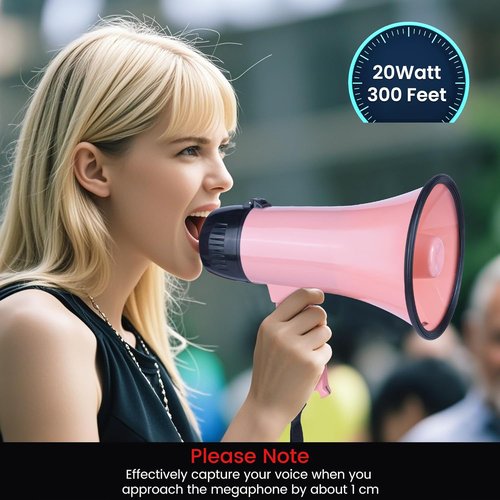 MyMealivos 20W Megaphone Bullhorn, Built in Siren & 240s Recording, 5.4"×8.6" Portable Megaphone with Volume Control Cover Up to 300 feet+ for Indoor and Outdoor Activities
