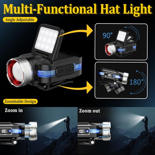 ISUNMEA Hard Hat Clip Lights, 800lm Rechargeable Clip on Cap Lights, 180° Adjustable Waterproof Bright Headlamp Flashlight Led Hat Light for Running, Fishing, Camping, Hunting, Working