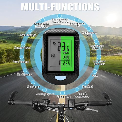 CYFIE Wireless Bike Computer - Multi-Function Waterproof Odometer & Speedometer | 2.9'' LCD Screen