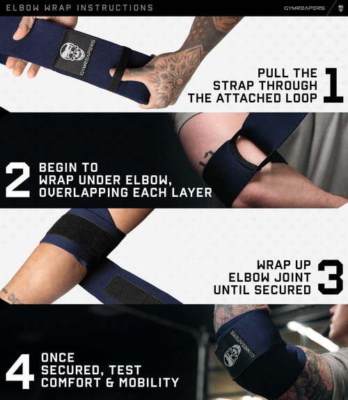 Gymreapers Weightlifting Elbow Wraps (1 Pair) - Flexible 40'' Elbow Compression Strap & Joint Support Brace - For Bench Press, Powerlifting, and Pressing (Navy)