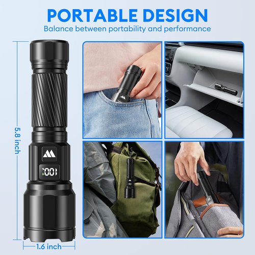 3 Pack Rechargeable Flashlights High Lumens, Super Bright LED Tactical Flashlight with LCD Power Display, Zoomable Flashlights 15H+ Runtime, IP65 Waterproof Flashlights for Home Emergency Camping
