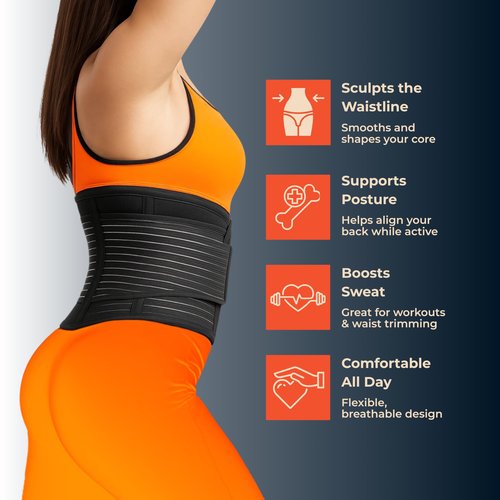 Velocity.Fitness Waist Trainer for Women – Adjustable Waist Cincher & Ab Trimmer Belt with Hook-and-Loop Straps | Tummy Control Body Shaper with Double Compression for Core & Back Support Black