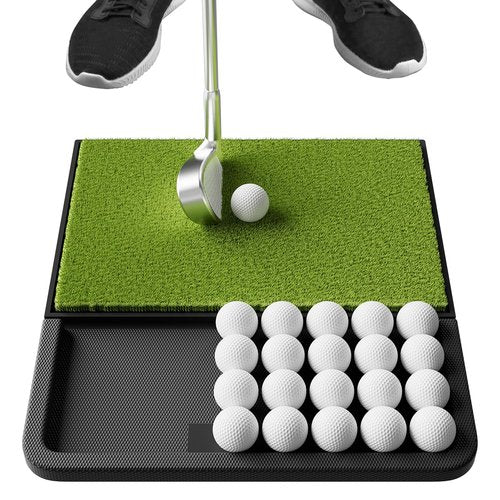 Integrated Golf Mat with Ball Tray, Small Thickening Golf Mats Practice Outdoor & Indoor, Artificial Grass with Anti-Slip Rubber Bottom Mat for Driving, Chipping Swing