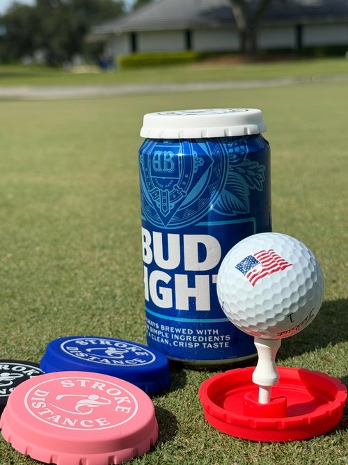 Can Cap Tee 3 Pack – Beverage Sealing Can Cover and Variable Height Golf Tee Combo – Pink