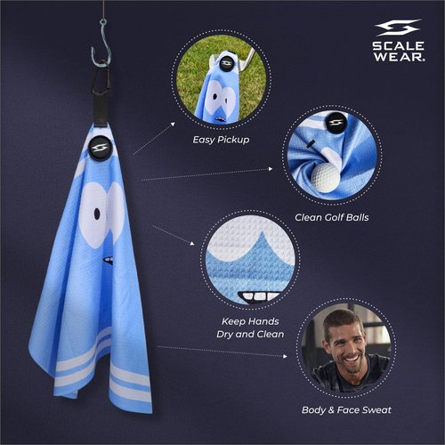 Scale Wear Design Magnetic Microfiber Waffle Disc Golf Towel – Large 16"x24" Clean Golf Club Ball Magnet Clip Hang Bag Cart Strong Premium Strength Ultra Absorbent Gear Blue Men (Towel Guy)