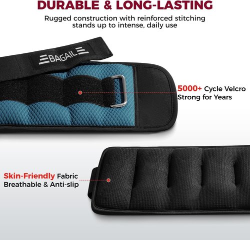 BAGAIL Ankle Wrist Weights - Adjustable 1-10 LBS for Walking, Running & Home Fitness | Sleek Design & Secure Fit