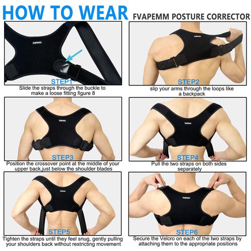 FvaPemm Posture Corrector for Women Men, Copper Upper Back Brace, Back Straightener Support Correcting Hunchback and Bad Posture, Back Pain Relief for Neck, Shoulder, Clavicle, Black, L/XL