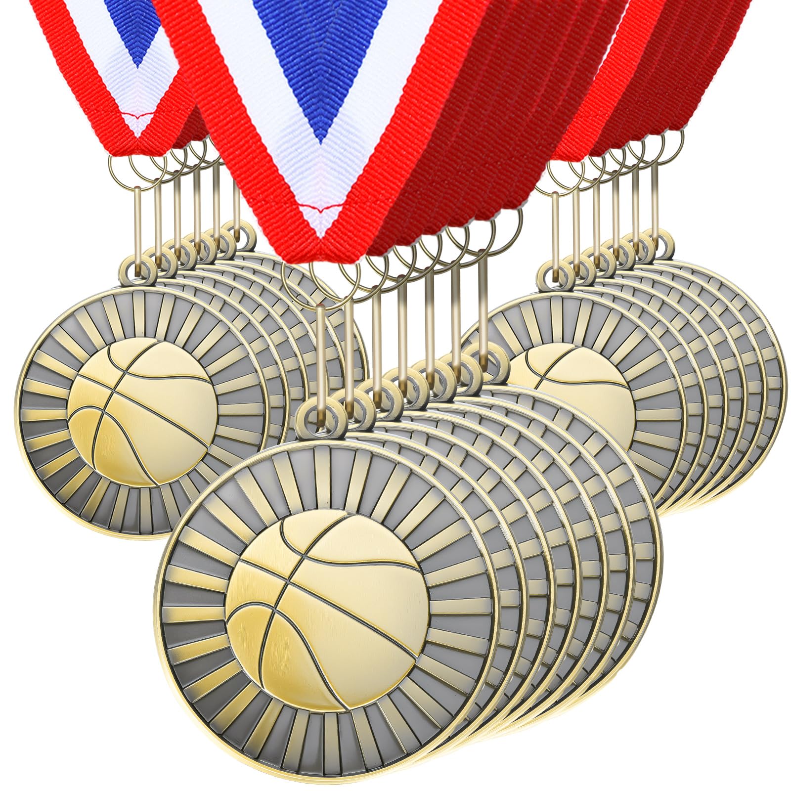 Huquary 30 Pcs Basketball Medals Bulk 2'' Gold Medal for Awards Team Participation Trophy with Neck Ribbons Tournament Medals for Kids Adults Sports Themed Party Favors Award Prize Gift