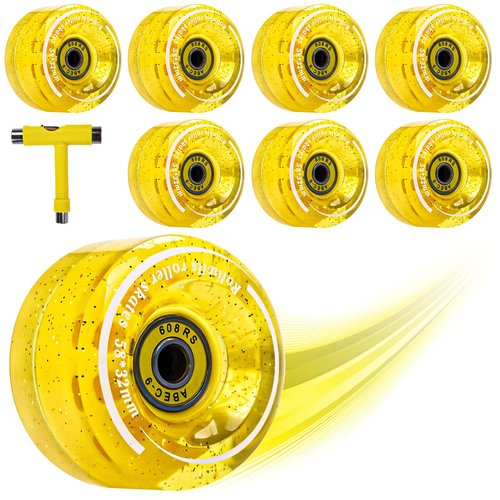 8 Pack 32 x 58mm 82A Roller Skate Wheels with Bearing for Indoor or Outdoor, Rolitwils Quad Roller Skate Wheels with Multi-Function Portable Skateboard Accessories T Tool for Double Row Skating