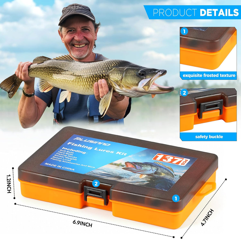 PLUSINNO Fishing Lures Kit - 137Pcs Tackle Box with Crankbaits, Hooks & Weights for Bass Fishing
