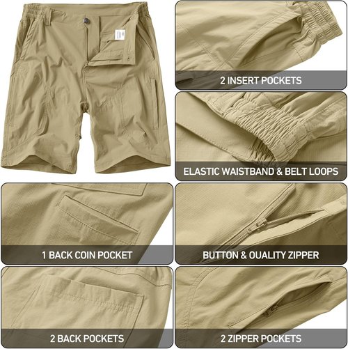 Linlon Men's Hiking Cargo Shorts - Quick Dry Lightweight Travel Shorts with Pockets | Ideal for Fishing & Camping