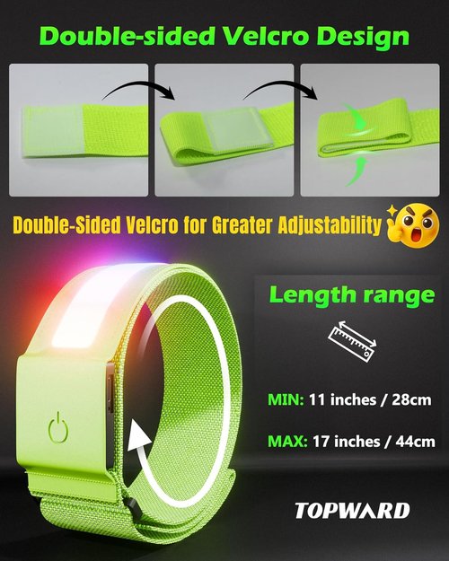 LED Armband 2 Pack | Light-Up Reflective Arm Bands for Running & Dog Walking - 11 Light Modes, Rechargeable