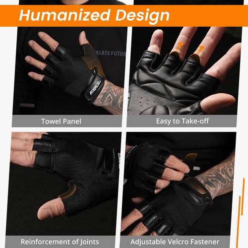 ATERCEL Premium Leather Workout Gloves for Men and Women, Suitable for Weightlifting, Gym, Cycling (Black, X-Small)