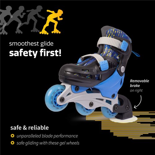 New-Bounce Adjustable Inline Skates for Boys and Girls - for Kids, Teens, and Young Adults Outdoor Roller Skates for Boys Ages 8-12 for Beginners & Advanced | Blue