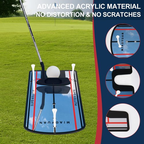 MIAOYUAN Golf Putting Alignment Mirror & Putting Cup Set – Portable Indoor Outdoor Training Aid for Swing Posture, Ball Path & Stroke Accuracy Improvement