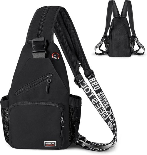 Geestock Crossbody Sling Bag - Lightweight Convertible Backpack with Headphone Hole | Fits 10.9" Tablet, Black
