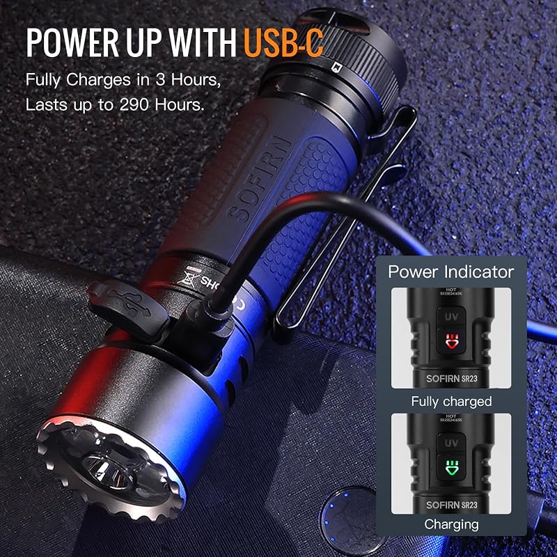 Sofirn SR23 3300 Lumens Rechargeable LED Flashlight with UV Light, IP68
