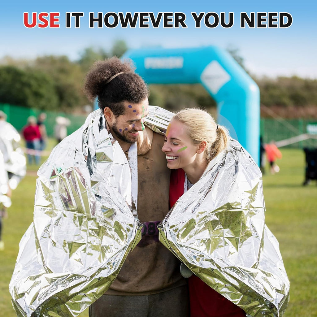 SecuCaptain Emergency Thermal Blankets - Extra Large 84” x 63” Mylar Survival Kit for Winter Camping | 4 Pack