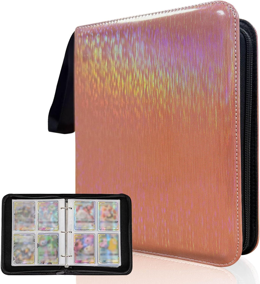 Sparkly Trading Card Binder - 4-Pocket Zippered Album with 50 Removable Pages | Waterproof Storage for 400 TCG/CCG Cards (Orange)