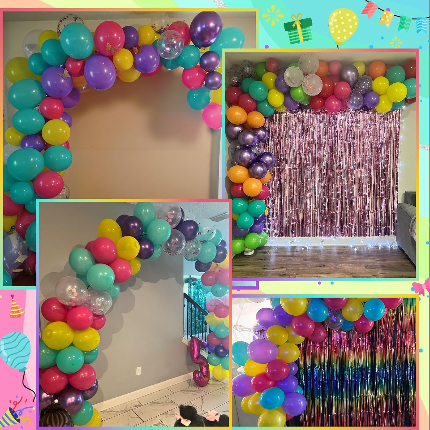 Skiennix 12-Inch Metallic Balloons - 60 Pcs in Hot Pink, Purple, Teal & Yellow for Kids' Parties | Birthday & Baby Shower Decor