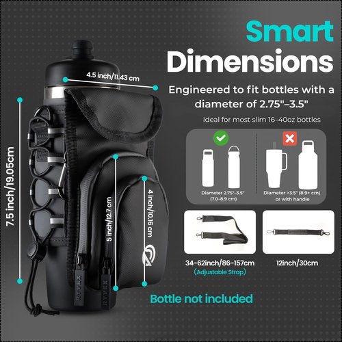 Ryvex Magnetic Water Bottle Holder with Strap – Water-Resistant Neoprene Sleeve Bag for 18–40 oz Bottles, Adjustable Strap & Pockets, Premium Gift for Gym, Hiking & Sports Lovers