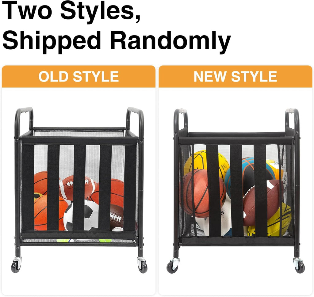 STO STO Rolling Sports Ball Storage Cart - Lockable Basketball Cage & Organizer | Steel Rack for Indoor/Outdoor Use, Black