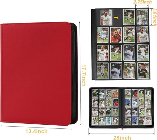 GERMUN Trading Card Binder - Premium 16 Pocket Card Holder for 1000+ Cards | Double-Sided Album (Red)