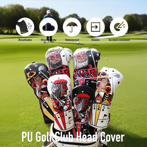 Golf Club Covers – Funny Poker Leather Driver Headcover, Fairway Wood & Hybrid, Cool Embroidered Golf Headcovers, (Black)