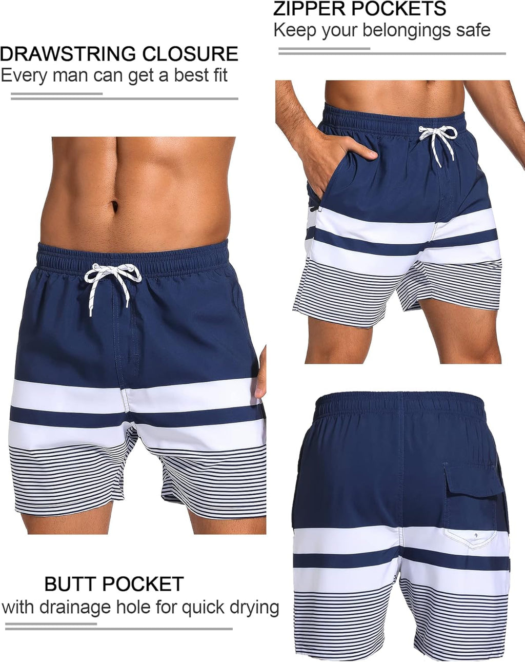 SILKWORLD Men's Swim Trunks - 2-in-1 Quick Dry Bathing Suit with Compression Liner & Zipper Pockets