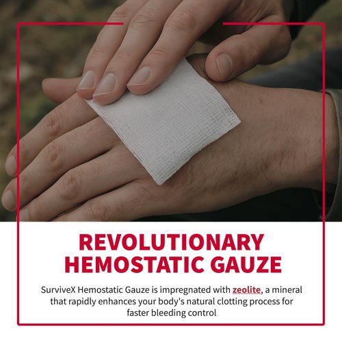 Survivex Hemostatic Gauze - Quick Blood Clotting Gauze for Wounds - Trauma Kit Hemostatic Dressing - 3 in x 4 FT - 2 PCS