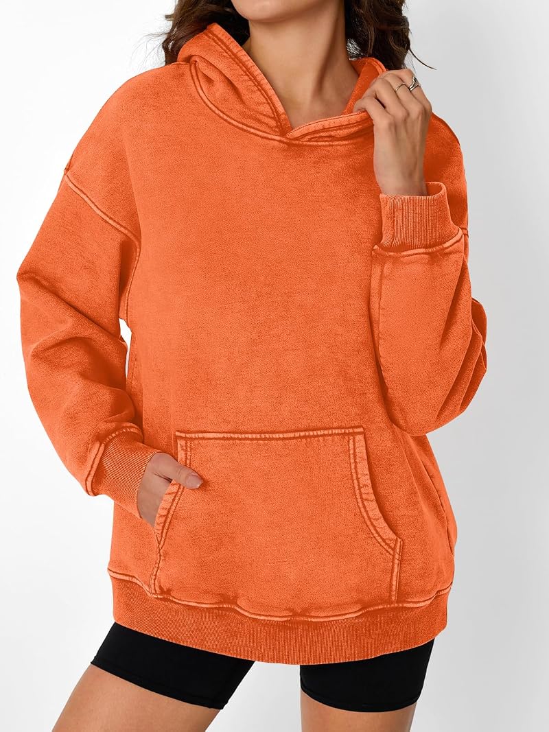 Orange Large Trendy Queen Oversized Acid Wash Hoodie Sweatshirt for Women