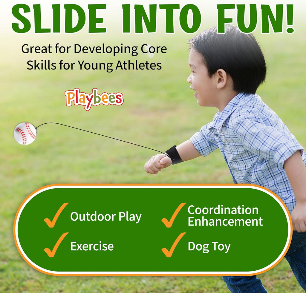 Playbees Reactive Practice Baseballs - Elastic Cord Training Balls for Kids | 6-Pack Fun Outdoor Activity