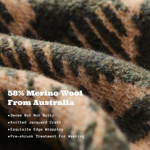 ACUSHLA Merino Wool Blanket - Soft Warm Thick Washable Large Throw Blanket for Camping Bed Couch Outdoor Travel All Weather, Navajo Style Green 79X63