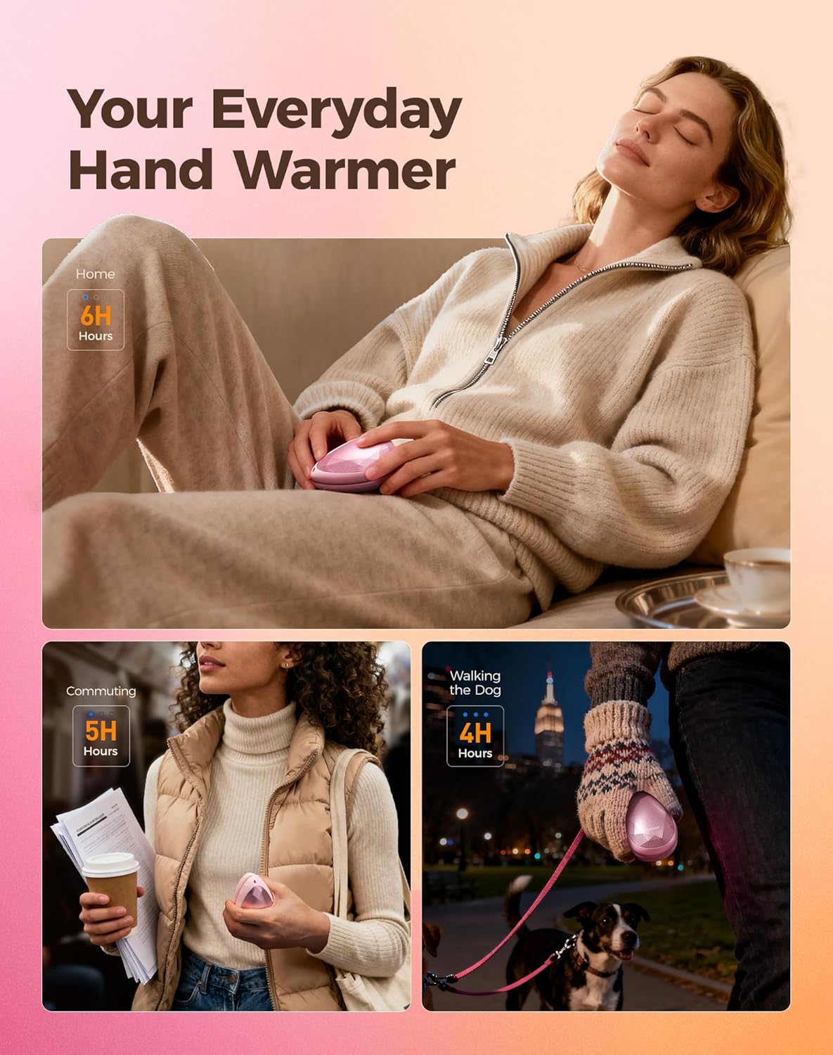 OCOOPA Rechargeable Hand Warmers - Stylish Diamond-Shape Electric Pocket Heaters | 2 Pack for Hiking & Camping