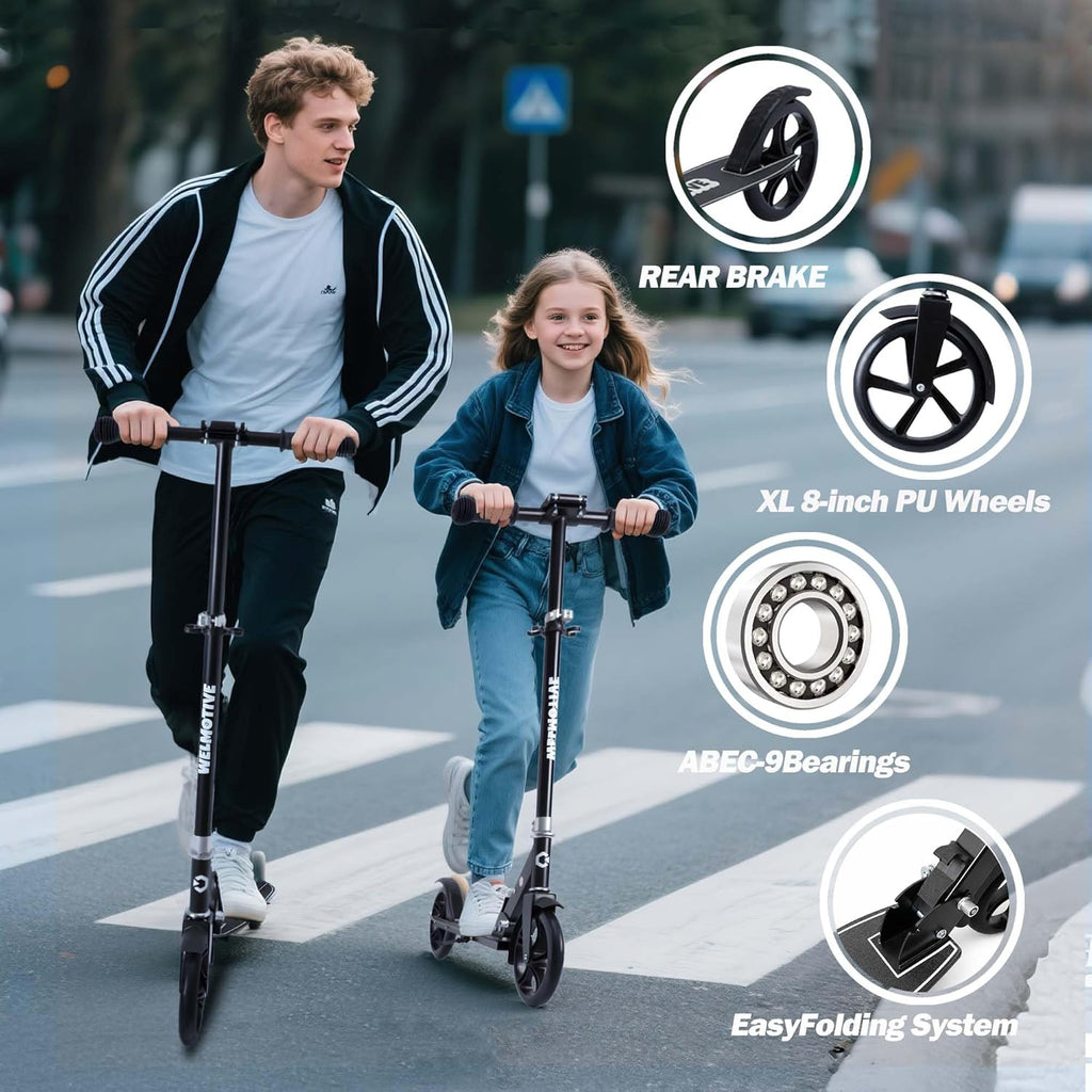 Skiennix Kick Scooter - Adjustable Handlebars & Rear Brake | Foldable Big Wheel Design for Kids & Teens