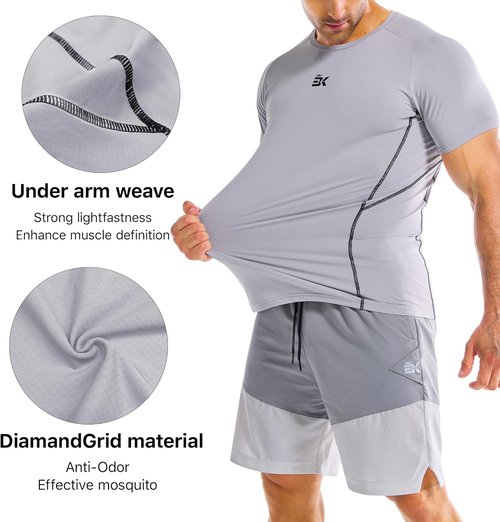 BROKIG Men's DiamondGrid Workout Shirt - Breathable Short Sleeve Muscle Tee for Bodybuilding | Quick Dry Crewneck