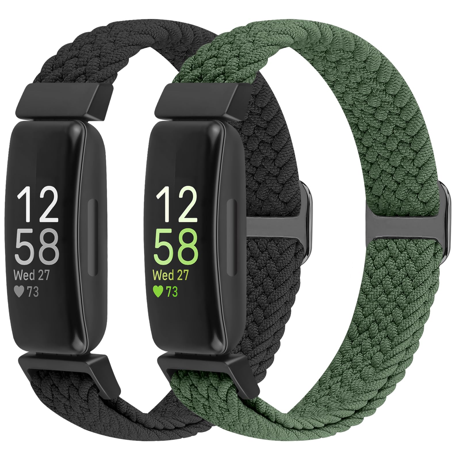 Puhuite Elastic Braided Watch Band Compatible with Fitbit Inspire 3/2/HR/Ace 3/2, Adjustable Stretchy Strap Sport Nylon Loop Replacement Wristband