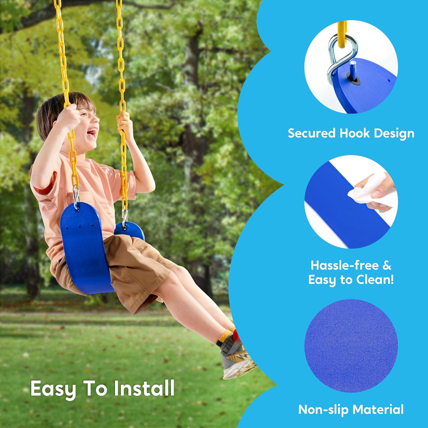 TURFEE Outdoor Swing Set Replacement Kit - Heavy Duty Chains & 1 Seat - Blue Playground Accessory for Kids