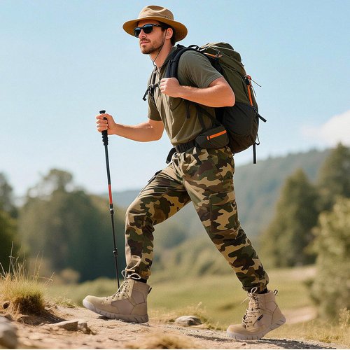FREE SOLDIER Men's Waterproof Tactical Work Boots - 6" Lightweight Suede Leather Hiking Footwear