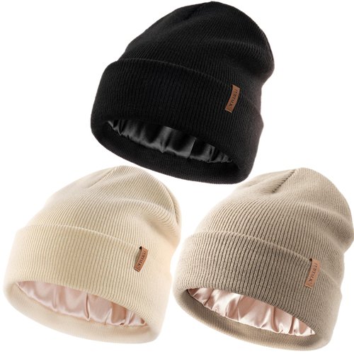 FURTALK Womens Winter Warm Satin Lined Beanie Hats Silk Lining Unisex Knit Slouchy Caps