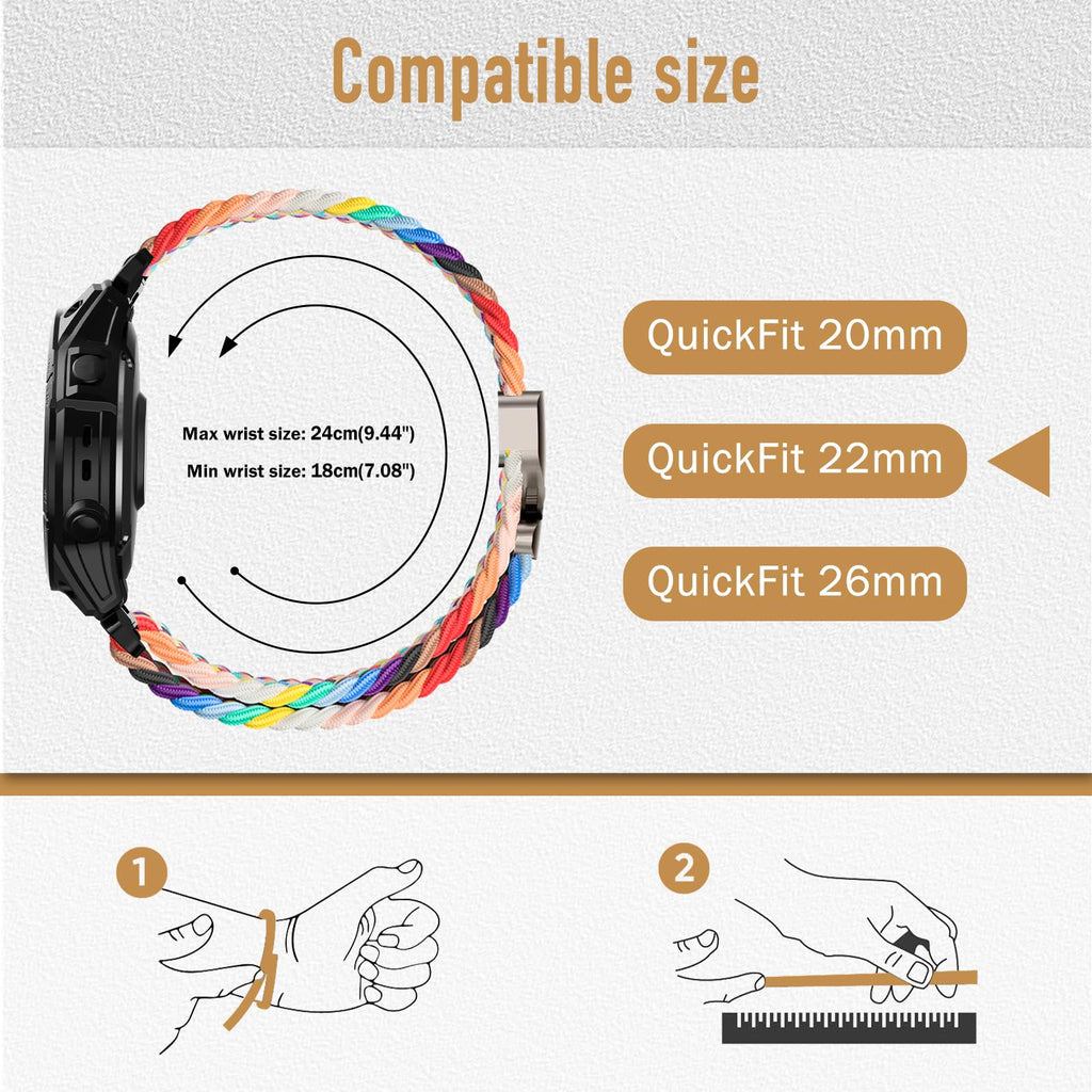 Nylon Braided Loop Watch Band for Garmin Fenix 8 Pro/Fenix 8/Fenix E 47mm/Fenix 7/7 Pro/Quatix 8 47mm/Tactix 8 47mm, Secure Parachute-Style Buckle Strap for Garmin QuickFit 22 mm, Apricot