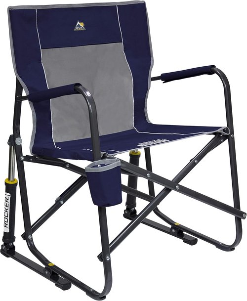 GCI Outdoor Freestyle Rocker Camping Chair - Portable Folding Rocking Chair with Drink Holder & Comfortable Backrest - Indigo Blue