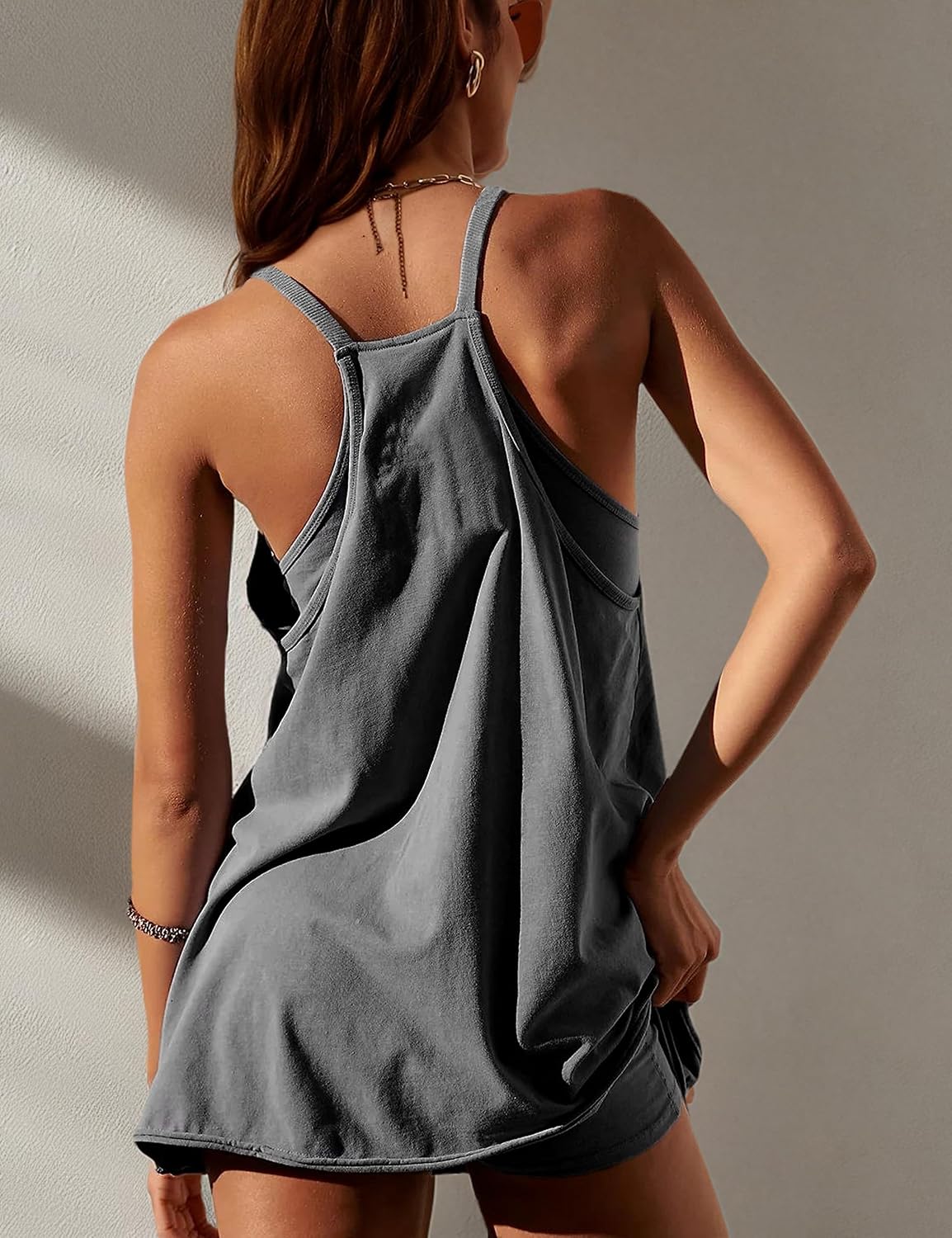 Skiennix Women's Sleeveless Mini Dress - 2026 Summer Spaghetti Strap Sundress with Built-In Shorts